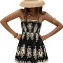 ZAFUL Strapless Boho Rompers for Women 2025 Summer Cute Smocked Loose Wide Leg Shorts Beach Sleeveless Jumpsuits(1-Boho Black, XL) 
