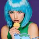 Wig and Sunglasses 12 Inch Short Bob Wigs with Bangs for Women Costume Cosplay Party (Light Blue)