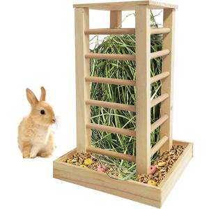 kathson Wooden Hay Feeder Rabbit Less Waste Food Feeding Rack Standing Pet-self Feeding Hay Manager Grass Holder Small Animals Cage Accessories for Bunny Chinchilla Guinea Pig