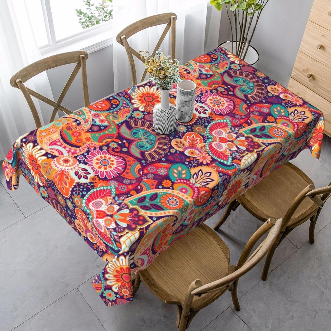 Paisley Tablecloth Rectangle Red Table Cloth Washable Table Cover for Decoration Kitchen Dining Room 60x90 Inch (White15)