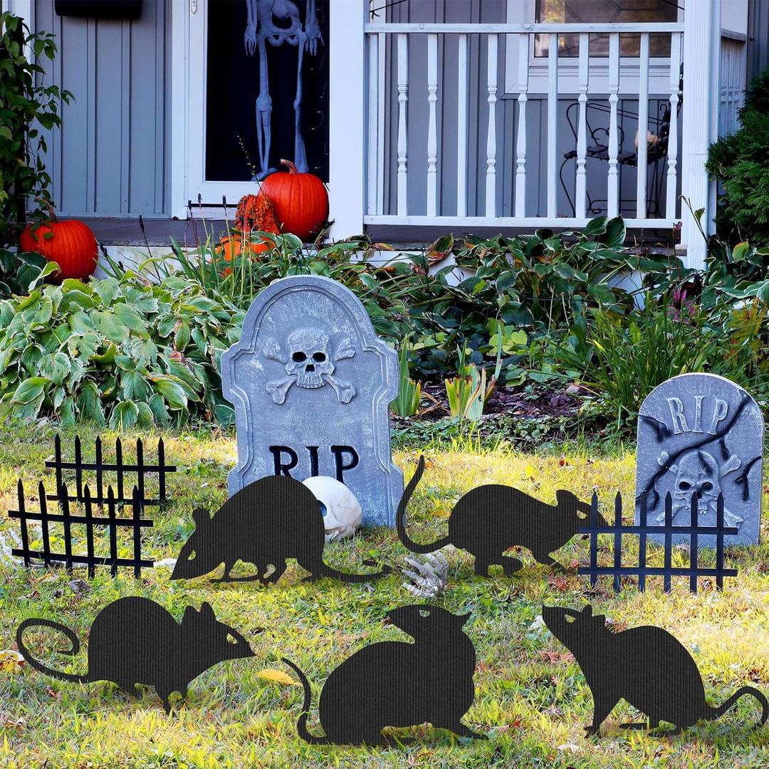 5 PCS Black Rats Halloween Decorations Outdoor Yard Signs 5 Style Rats Garden Signs with Stakes Halloween Decorations for Outdoor Yard Lawn Garden Halloween Decor