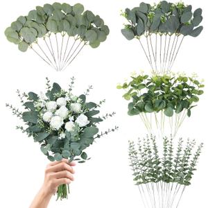 Eucalyptus Leaves Stems 60 PCS, 4 Kinds Mixed Artificial Greenery Stems for Wedding Decor Vase Floral Arrangement Centerpiece
