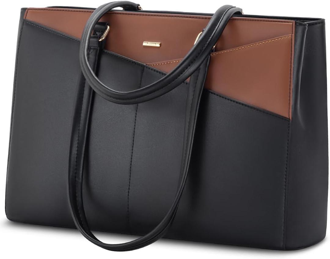 LOVEVOOK Laptop Tote Bag for Women, Office Work Bag Briefcase fit for 15.6 inch Laptop, Large Capacity Teacher Computer Bag Handbag Black/Brown