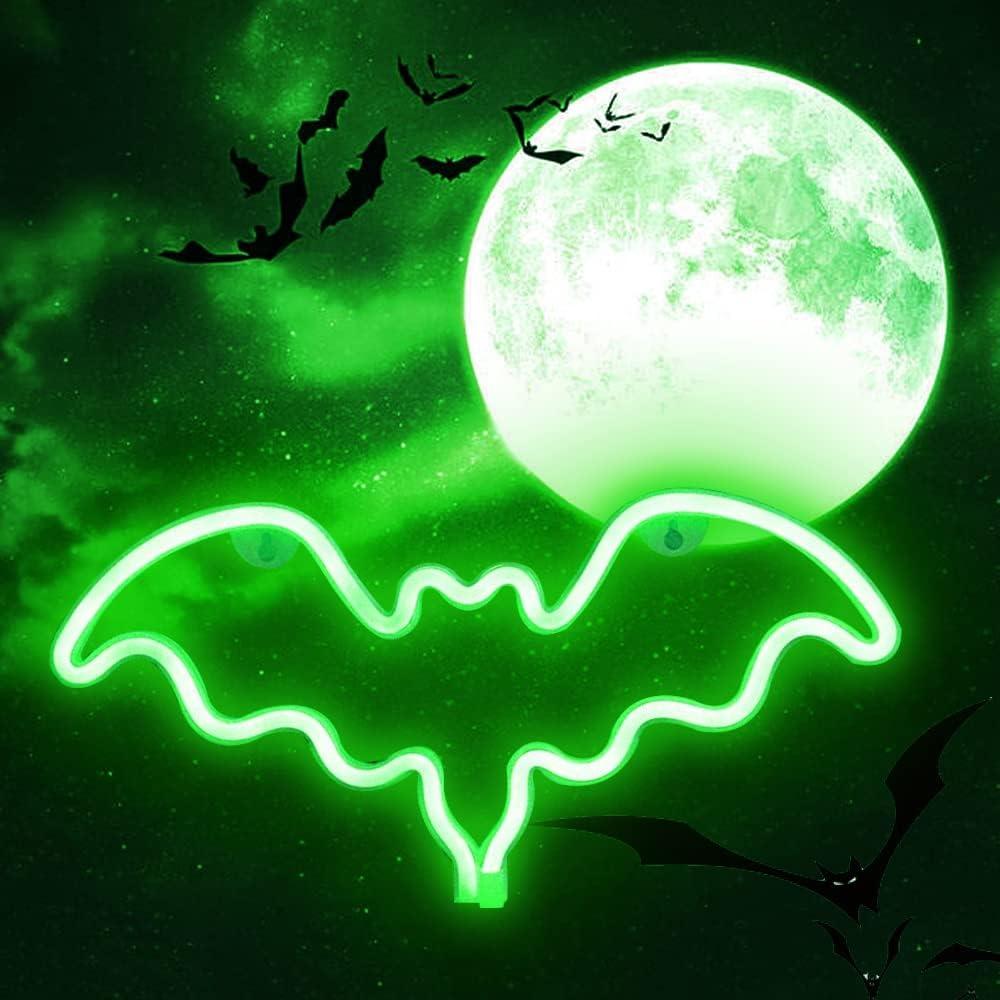 LED Neon Bat Lights, Bat Shape Neon Signs Night Lights Battery Operated Desk Table Lamp for Bedroom, Bar, Wall, Halloween Decor-Bat(Green)