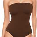 MANGOPOP Women‘s Strapless Thong Bodysuit Sexy Tube Top Off The Shoulder Double Lined Bodysuits Summer Going Out Tops Coffee Small