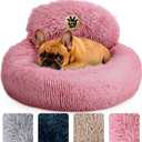 PetJett Calming Dog Bed for Small Dogs  23" Donut Dog Beds, Anti-Slip & Washable Fluffy Plush Faux Fur Pet Bed, Anti-Anxiety Premium Comfort Round Puppy Bed, Fits Dogs up to 25 lbs  Pink