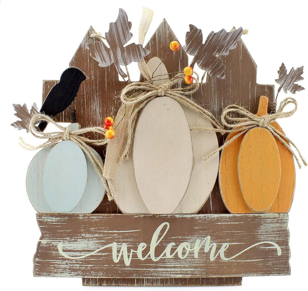 AuldHome Design Farmhouse Fall Door Sign, Wooden Door Decoration 12.5 x 12 Inches