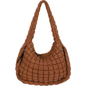 Juoxeepy Quilted Tote Bag Large Carryall Puffer Shoulder Bag Lightweight Padding Hobo Bag (Caramel)