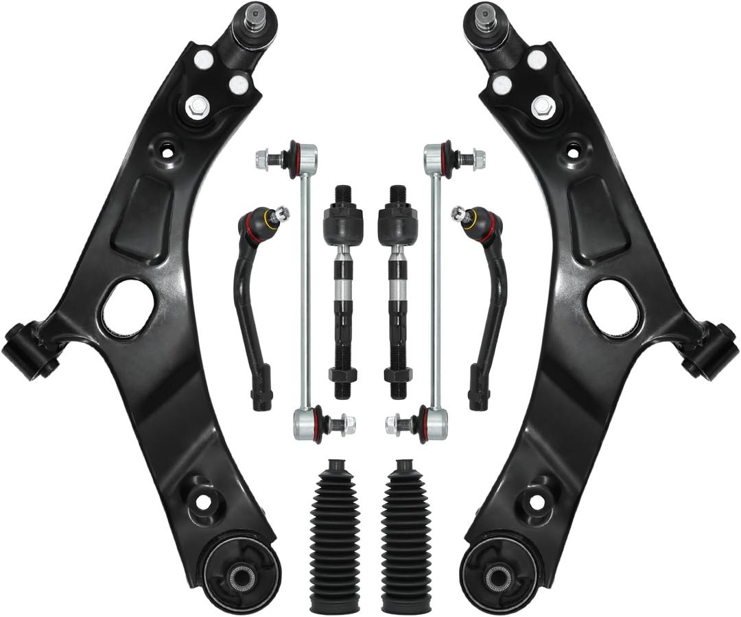 Suspension Kit, Replacement For Control Arms with Ball Joint Sway Bar Link Tie Rods Boots Compatible With 2010-2013 Hyundai Tucson 2011-2013 Kia Sportage