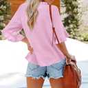 Womens Summer Tops 3 4 Sleeve Women Blouses Casual Boho Top Spring Floral Short Sleeve Shirts Vacation (Pink, S)