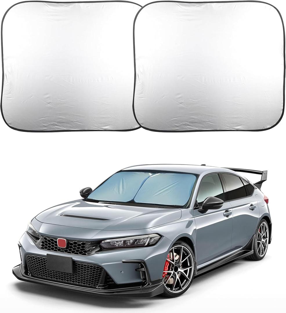 EcoNour 2-Piece Foldable Car Front Window Sun Shade, 240T Polyester, UV Protection & Heat Blocker, Windshield Shade, Durable Design, Upgraded Universal Fit (29" L x 23.5" W)
