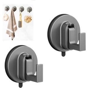 2PCS Suction Cup Hooks, No Drill Wall Mounted Towel Hooks for Bathroom Shower Tile Glass, Strong Hold Adhesive Free Hooks for Towels Robes Wreaths Coats Clothes Organization