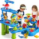 Sand and Water Table for Toddlers 18M+, 5-Tier Outdoor Toys and Play Activity Set for Kids Boys Girls Toddlers Ages 3 4 5 6 7 8 Years, Kids Sand Water Play Table Summer Beach & Pool Toys for Yard