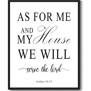 KUVIOKE Bible Inspirational Framed Wall Art Joshua 24:15 As for Me and My House We Will Serve The Lord Positive Rustic Prints Office Home Ready to Hang 8x10in (Black Framed)