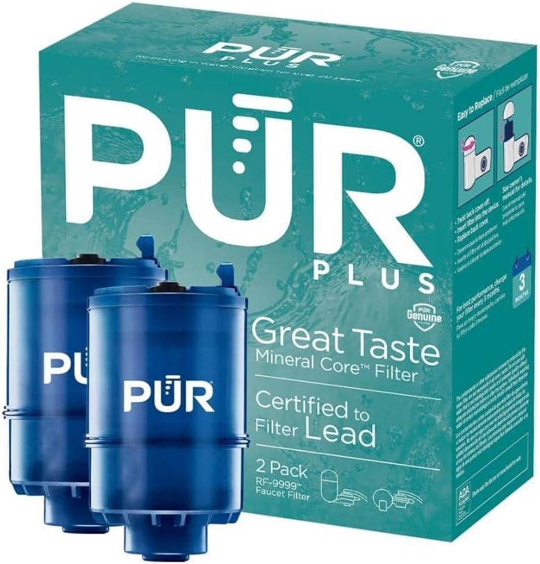 PUR PLUS Faucet Mount Replacement Water Filter 2-Pack, Genuine PUR Filter, 3-in-1 Powerful, Natural Mineral Filtration, Lead Removal, 6-Month Value, Blue (RF99992)
