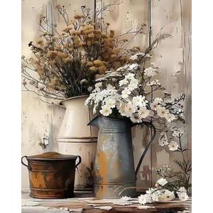 Easy Paint by Numbers Kit for Adults Beginner, Flowers Adult Paint by Number Kits on Canvas, DIY Painting with Numbers for Adults, Acrylic Simple Oil Paints by Number Kits for Home Wall Decor 16x20 In