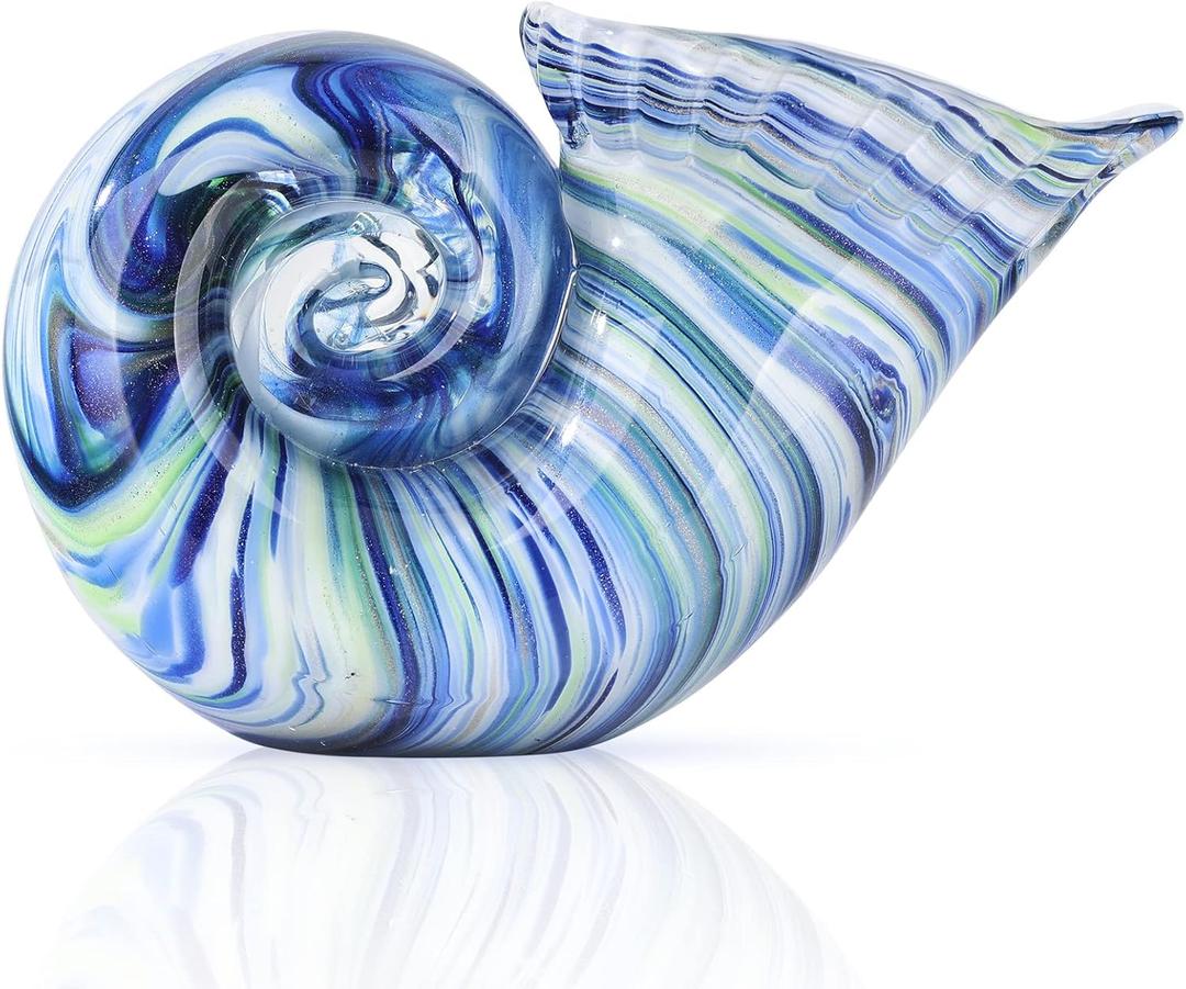 DOVDOV Hand Blown Glass Shell Decoration, Art Glass Conch Sculpture, Colorful Shell Statue for Room Office Coffee Table Living Room TV Stand Cum Home Decoration.