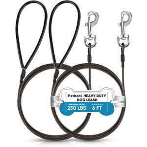 Petbobi Chew Proof Dog Leash - 6FT Metal Cable with Comfortable Padded Handle, Heavy Duty Dog Leashes for Walking Training Jogging, Brown Lead Rope for Large Medium Pets Teething Puppies, 2pcs