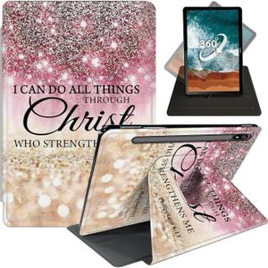FUYOCWE Case for Samsung Galaxy Tab S8 Plus/S7 FE 5G Tablet Case,360 Degree Rotating Swivel Stand Flip Smart Cover Case for Galaxy Tab S7 FE/S8 Plus/S7 Plus 12.4''-I can do All Things Through Christ