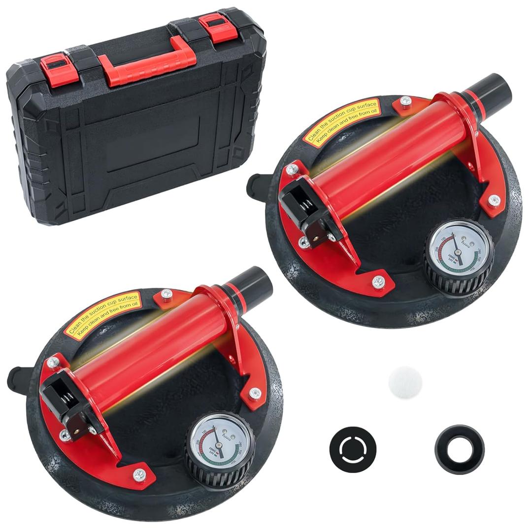 2 Pack 8" Suction Cup for Glass, Heavy Duty Glass Suction Cup Lifter with Metal Handle, Max Load 880lbs Industrial Windows Suction Cups Handle for Tile, Granite