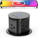 Jgstkcity Pop Up Outlet with 15W Wireless Charger,4 Outlets 15A, Splash Resistant,3 inch Desk Hole Power Grommet,Space Saver Outlet for Kitchen Countertop,Office Conference Table,ETL Listed (Black)
