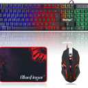 BlueFinger RGB Gaming Keyboard and Backlit Mouse Combo, USB Wired, LED Gaming Set for Laptop PC Computer Game and Work (Black)