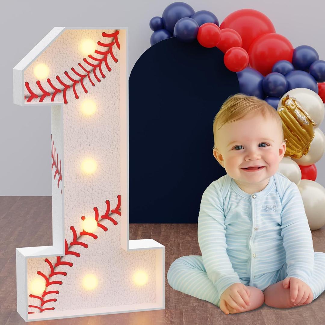 Marquee Numbers Baseball 1st-Birthday Decorations: 3ft Large Light Up Numbers Party Decor First One Big Cardboard Number 1
