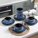 LeRatio Ceramic Dinnerware Sets for 6,Porcelain Plates and Bowls Sets,Handmade Reactive Glaze Dishes Set,Chip Resistant and Scratch Resistant | Oven&Dishwasher & Microwave Safe-Blue(18PCS)