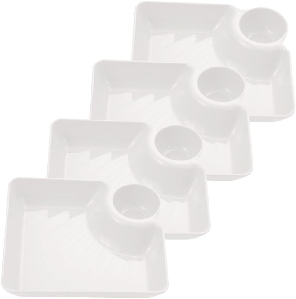 Kichvoe Dumpling Serving Plate With Saucer 4pcs Compartment Plastic Sushi Plate Divided Sauce Trays Serving Dish for Home Restaurant, Dishwasher Safe