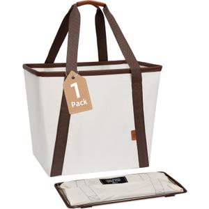 STORAGE MANIAC Collapsible Laundry Caddy, 64L (17 Gal) Large Collapsible Laundry Basket with Sturdy Metal Wire Frame, Long Carry Handles - Space-Saving, Foldable Laundry hamper, 1 Pack Beige