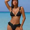 ZAFUL Bikini Sets for Women Triangle Bow Decor Ruffle Straps Lace up Swimsuit 2 Pieces High Cut Bathing Suits