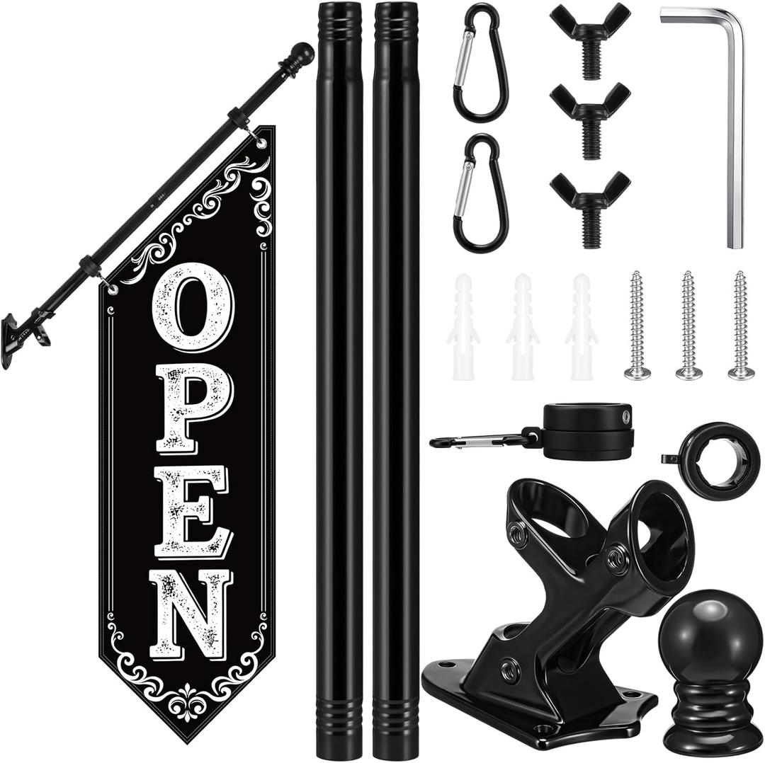 Jetec Open Feather Flag Wall-mounted Flag for Business Open Banner Outdoor with Pole and Ground Stake 11.8 x 40.9 Inch Advertising Double-sided Wall-mounted Sign Flags(Black)