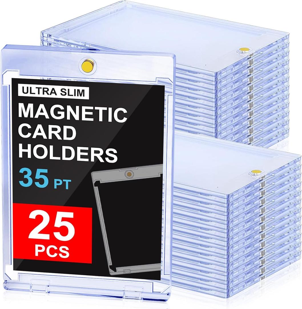 25ct Magnetic Card Holders: 35 pt Magnetic Cards Case for Trading Cards, U-V Protection Hard Plastic Card Protectors for Sports, Baseball, Game, Standard Display