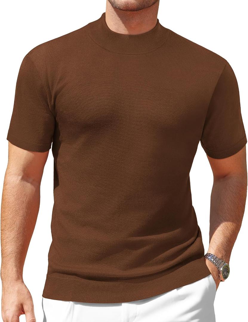 Vssjavun Men's Mock Neck Shirt Short Sleeve Turtleneck T-Shirt Slim Fit Pullover Casual Basic Tee