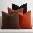 JUSPURBET Throw Pillow Covers 20x20 Set of 4 Decorative Pillow Covers for Couch Sofa Bed Cozy Chenille Cushion Covers Cases with Invisible Zipper for Living Room Home Decor,Pumpkin Black