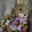 National Tree Company 24 in Artificial Easter Wreath Decorated with Colorful Wood Curl Flower Blooms, Pastel Eggs, Ribbon, Bunny Head, Indoor or Covered Outdoor Easter Decoration, Front Door Wreath