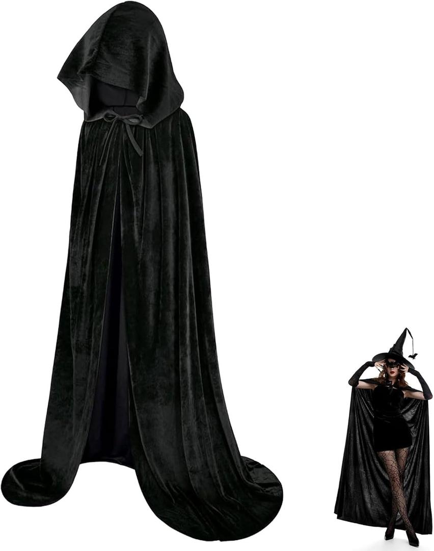 Phestival Witch Cape for Halloween - Witch Costume Women - Black witch Cloak, Womens Halloween Costumes 2025 - S 1.2m