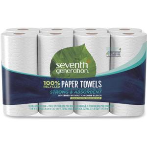 Seventh Generation 2-Ply Paper Towels, 11" x 5 7/16", 100% Recycled, White, 156 Sheets Per Roll, Pack of 8 Rolls