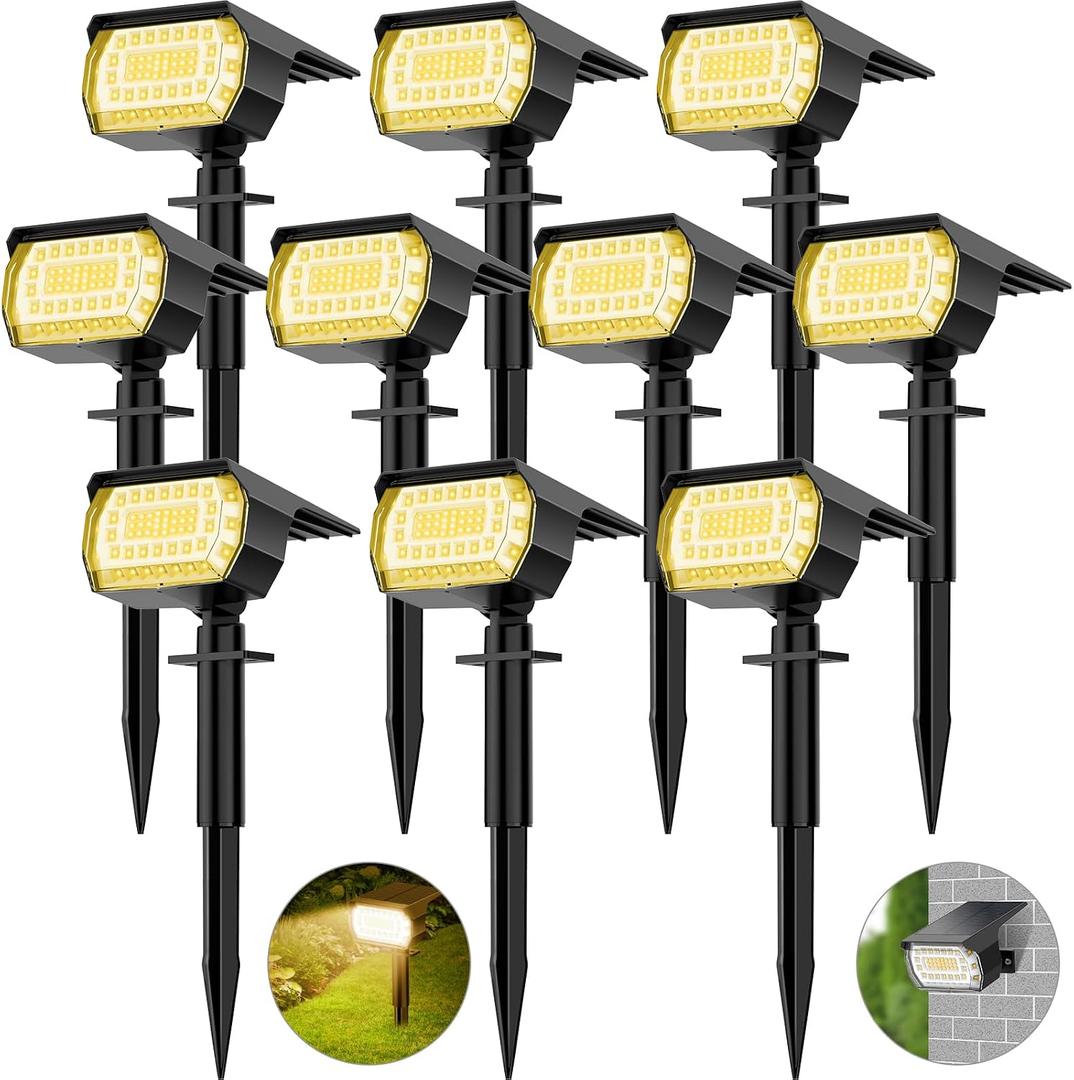 Solar Spot Lights Outdoor, [76 LED/10 Pack] Solar Lights Outdoor IP65 Waterproof, 3 Modes Solar Powered Landscape Spotlights for Garden Yard Outside Patio Pathway Pool(Warm White)