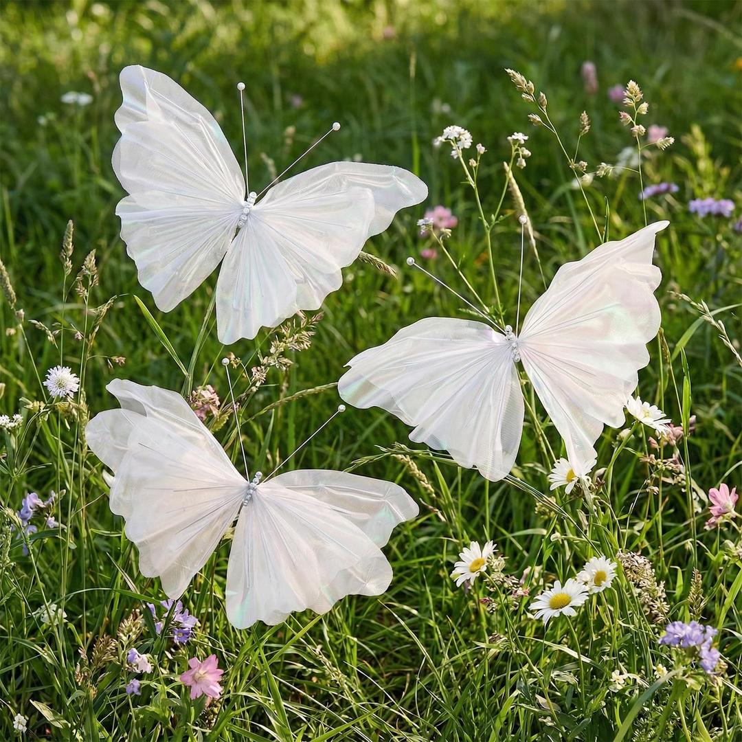 3 Pcs Butterfly Decorations Mariposas Grandes para Decoracion, 3D Hanging Big Butterflies Decor 19 Inch for Baby Shower Women Birthday Decorations Flowers Garden Wall Wedding Decor(White,Purple,Pink)