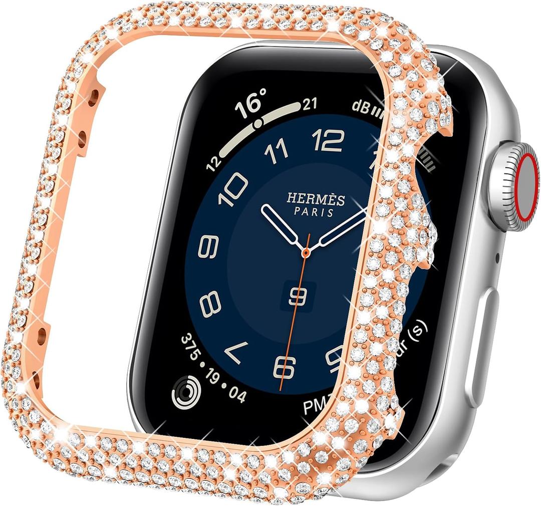 Mosonio Case Cover Compatible with Apple Watch 44mm, Full Bling Metal Watch case 44mm for Women, Shiny and Durable Protective Case Cover for iwatch Series 6 5 4 Se 44 mm (Rose Gold,44mm)
