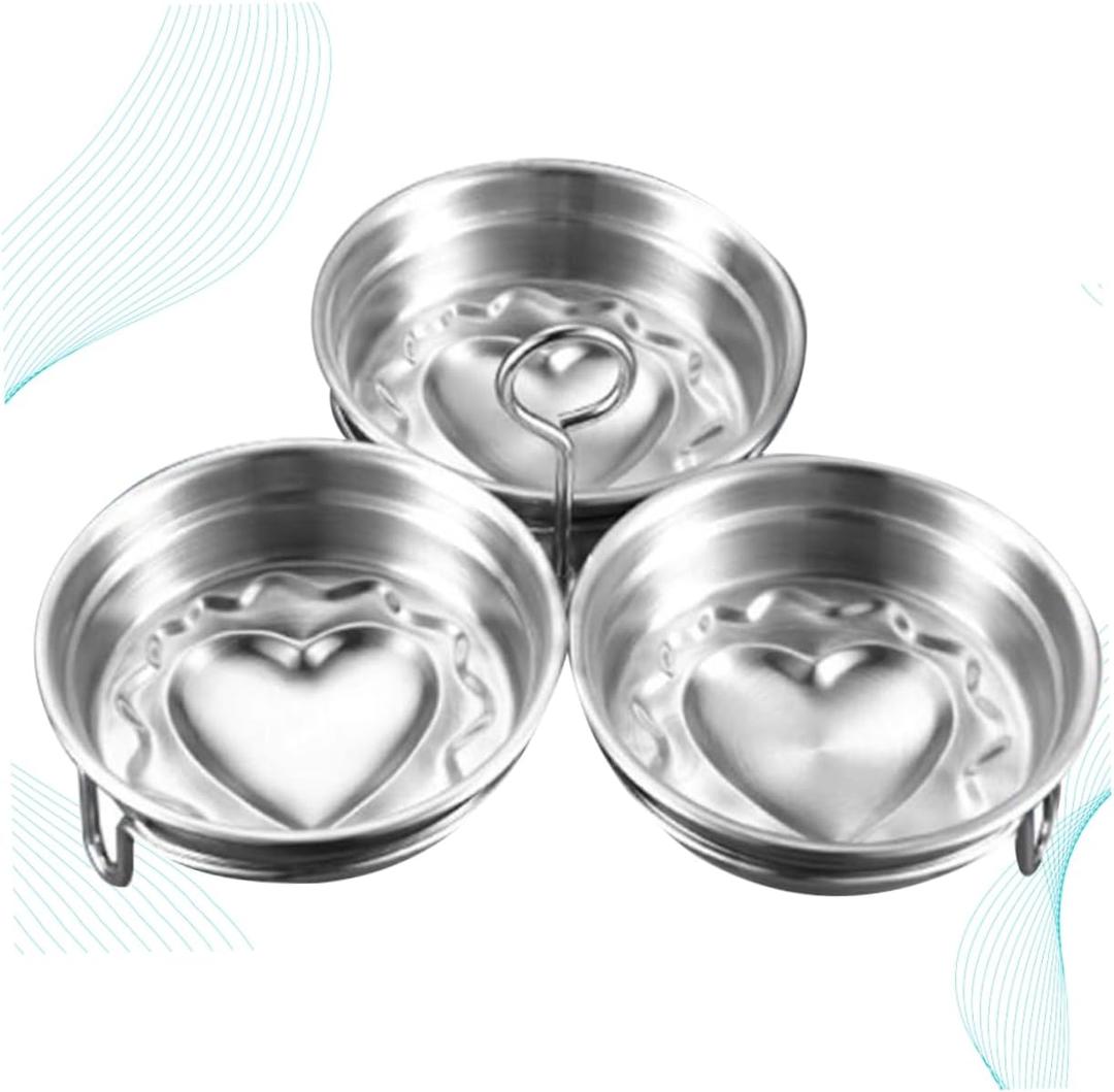 3Pcs Heart Shaped Egg Cooker Set 304 Stainless Steel Egg Molds Baking Tool for Boys and Girls Breakfast Suitable for Pancakes