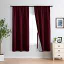 XWZO 100% Blackout Curtain Panels - Rod Pocket Thermal Insulated Black Liner Curtains, Noise Reducing and Heat Blocking Drapes for Hall and Studio Windows with Tiebacks, Burgundy, W42 x L63, Set of 2