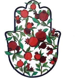 EMANUEL Yair Metal Hamsa Wall Decor Good Luck Home Blessing Judaica Art Gift (Pomegranates, Medium (6.7' X 5')