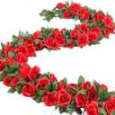 16 FT Fake Rose Vine Garland Artificial Flowers Plants Hanging Rose Ivy Home Hotel Office Wedding Party Garden Dcor (Red/2PCS)