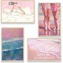 Nekiwa Coastal Canvas Wall Art, Pink Poster Trendy Wall Art, Retro Surf Posters for Room Aesthetic, Surfboard Poster, Beach Art Preppy Wall Decor, Coastal Cowgirl Room Decor for Dorm 12x18in Unframe
