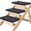 Pet Stairs/Steps, Medium Dogs Steps for High Beds, Sofa, Couch, Car, 2-in-1 Foldable Wood Dog Ramp with Non-Slip Pads, Safety, Durable Portable Dog/Cat Ladder Up to 110 lbs, 3 Steps (3-Steps Pet Stairs)