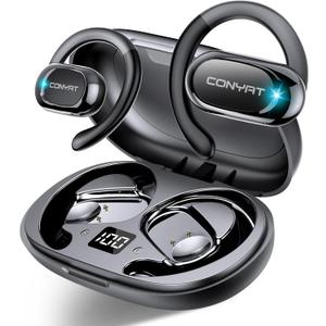 Open Ear Headphones, Wireless Bluetooth 5.4 Earbuds with Big Earhooks, Ultra-Comfort Open Ear Earbuds, 58 Hours HD Stereo Sound Over Ear Earphones, IP7 Waterproof Headset for Workouts, Black