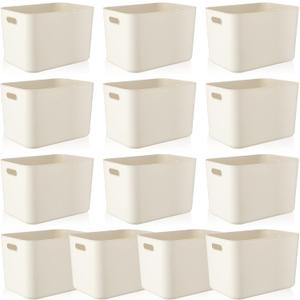 Zopeal Plastic Storage Bins 10 Pcs White Pantry Organizer Bins Small Baskets Storage Containers for Home Kitchen (14 x 10.5 x 9.5 Inch)