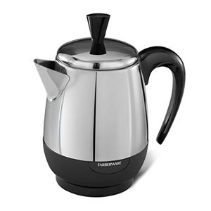 Farberware Electric Coffee Percolator, FCP240, Stainless Steel Basket, Automatic Keep Warm, No-Drip Spout, 4 Cup, Black/Silver